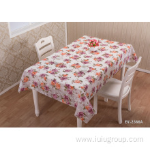 Floral Print PEVA Tablecloth with Lace Edge